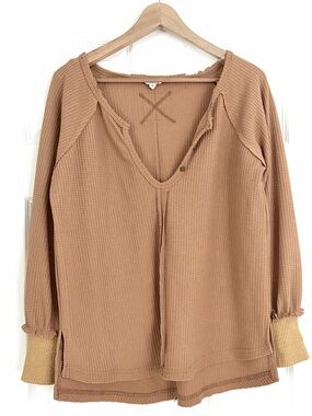 POL Waffle V-Neck Top Size S